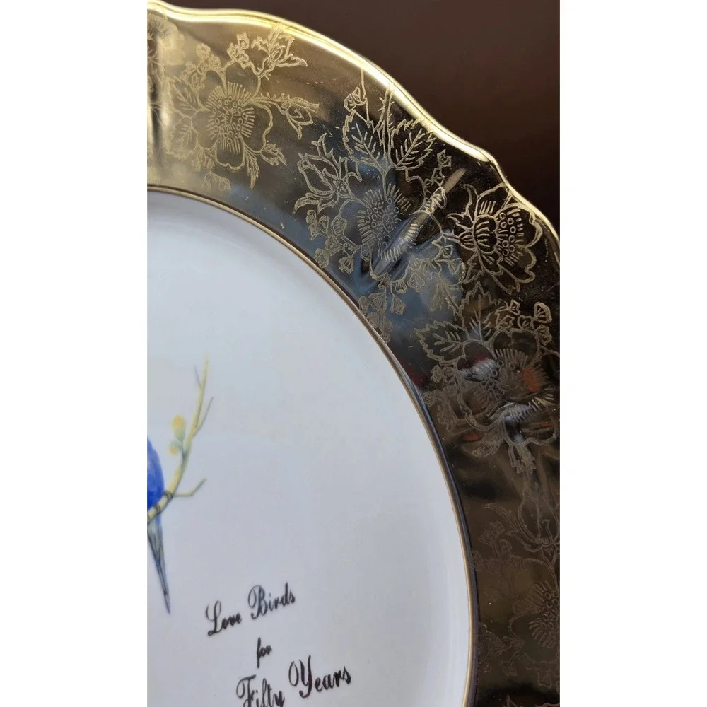 50th Anniversary Plate 22k Gold Wide Ribbon‎ Scalloped Edge 
